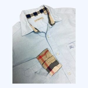 Burberry Brit Mens Light Blue Button-Down Shirt with Signature Check Trim size M